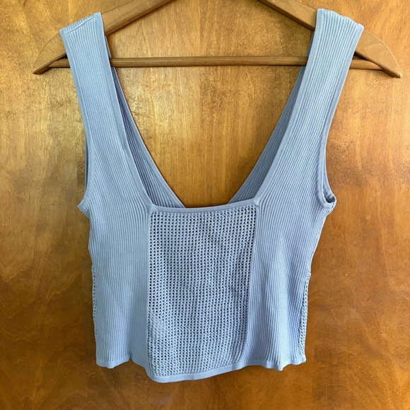 Sovere Blue Intrepid Open Knit Crop Top Revolve Keyhole Crochet NWT Large Sheer - Picture 3 of 16